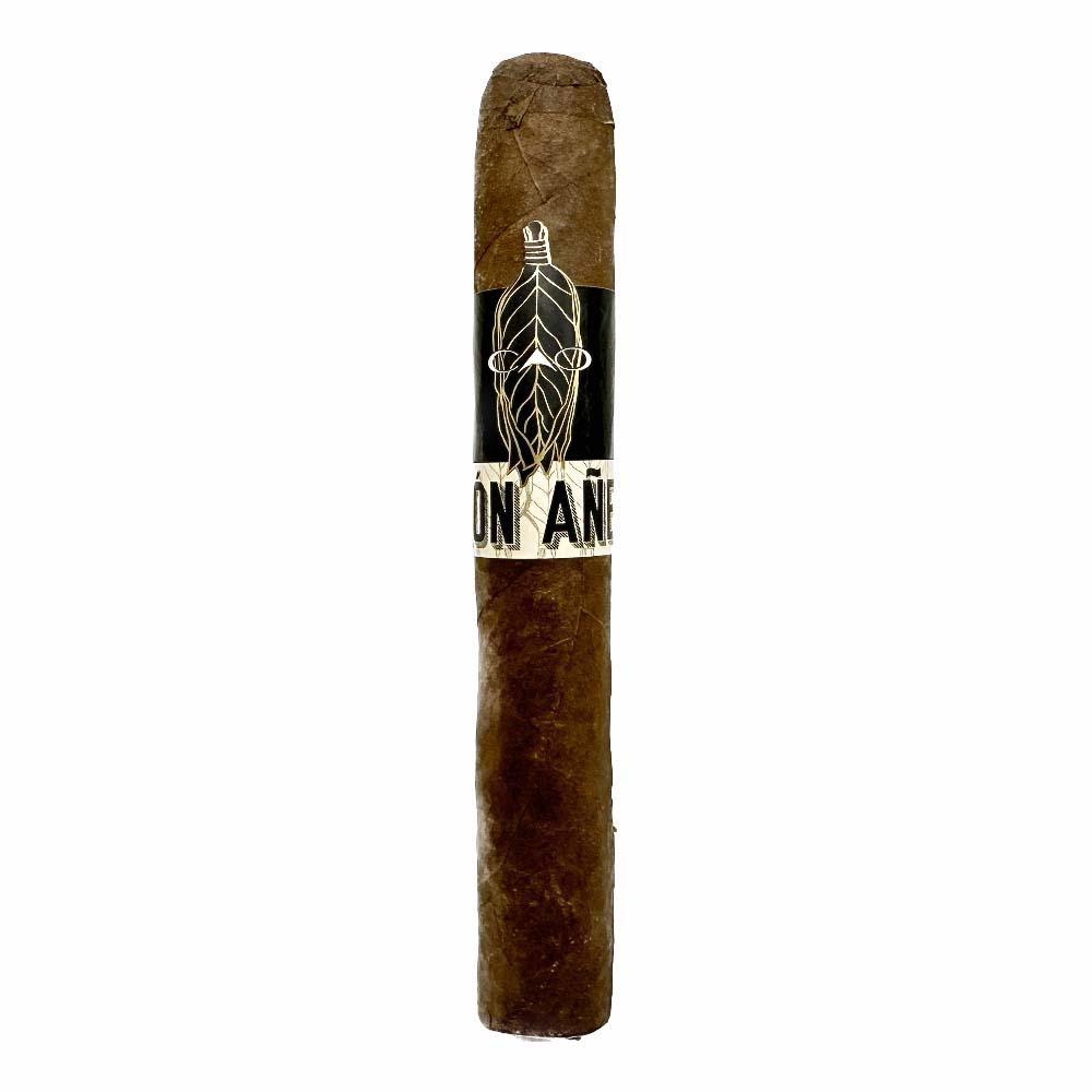 Brown cigar with a decorative band featuring a white feather and text on a white background.