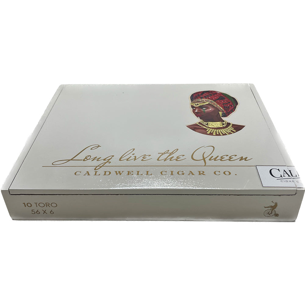 Caldwell Cigar Co. Long Live The Queen cigar box with decorative artwork and branding.