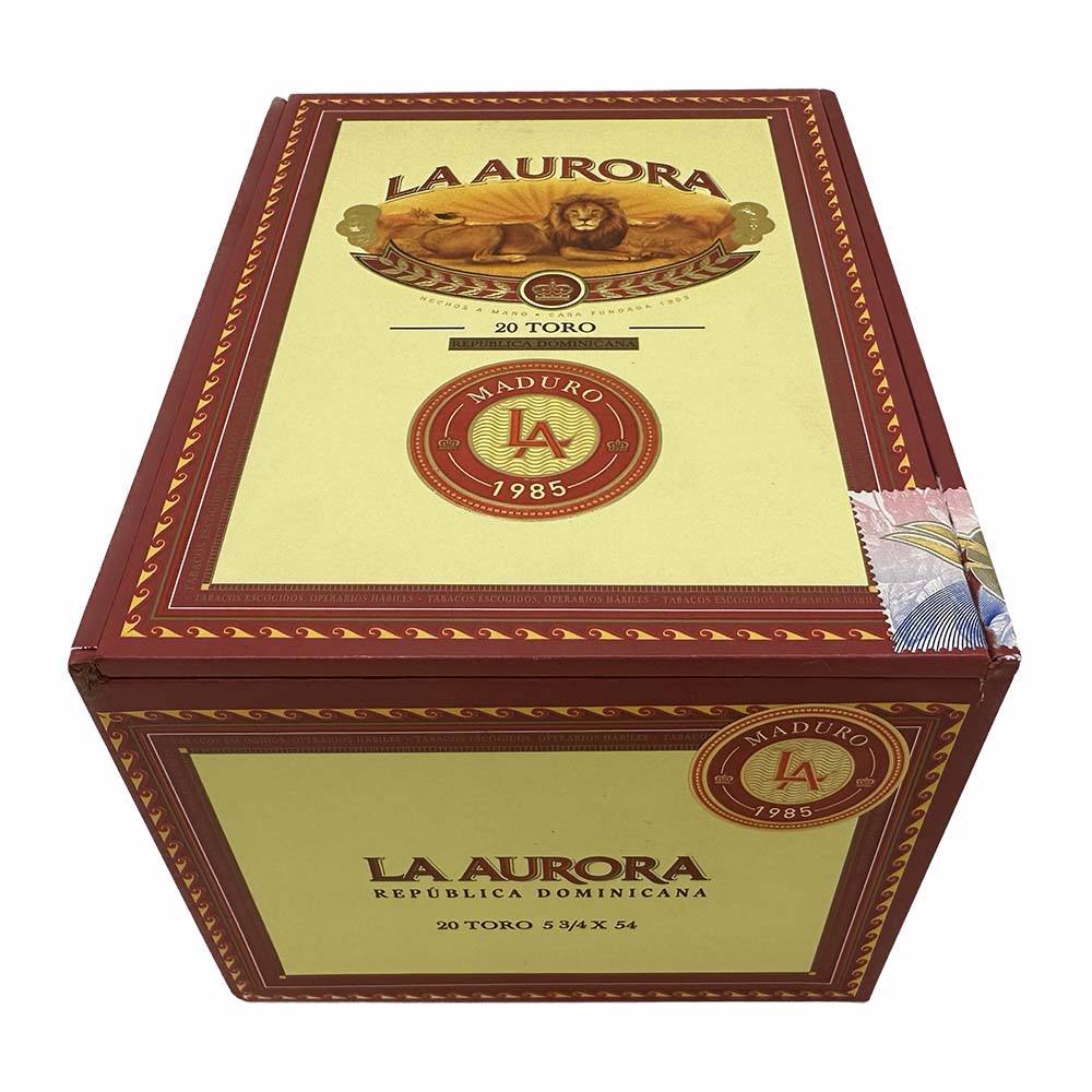 Cigars from La Aurora, Dominican Republic, featuring labels like Emerald, Sapphire, and Platinum with a lion logo.