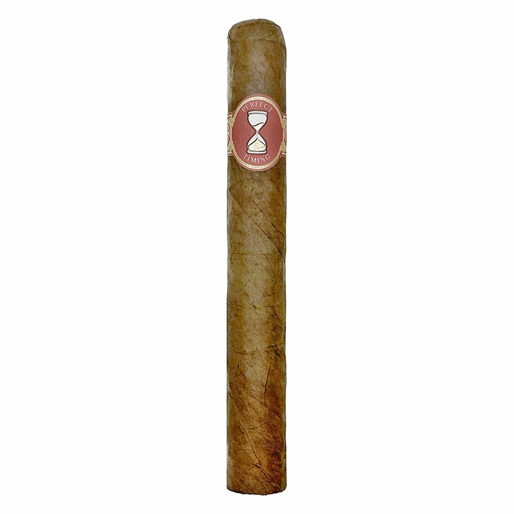 Brown cigar with a red and gold label featuring an hourglass design.