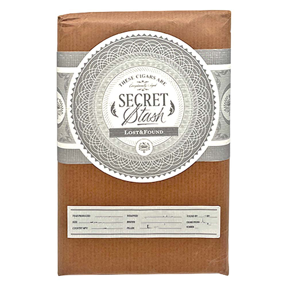 Lost and Found Secret Stash cigar pack with detailed decorative label and brown wrapping.