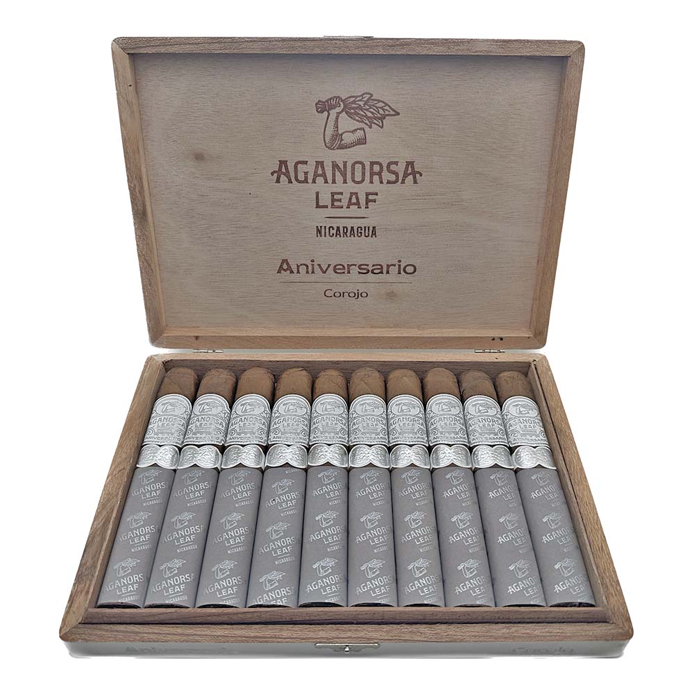 Aganorsa Leaf Rare Leaf Reserve cigar with brown wrapper and gold label.