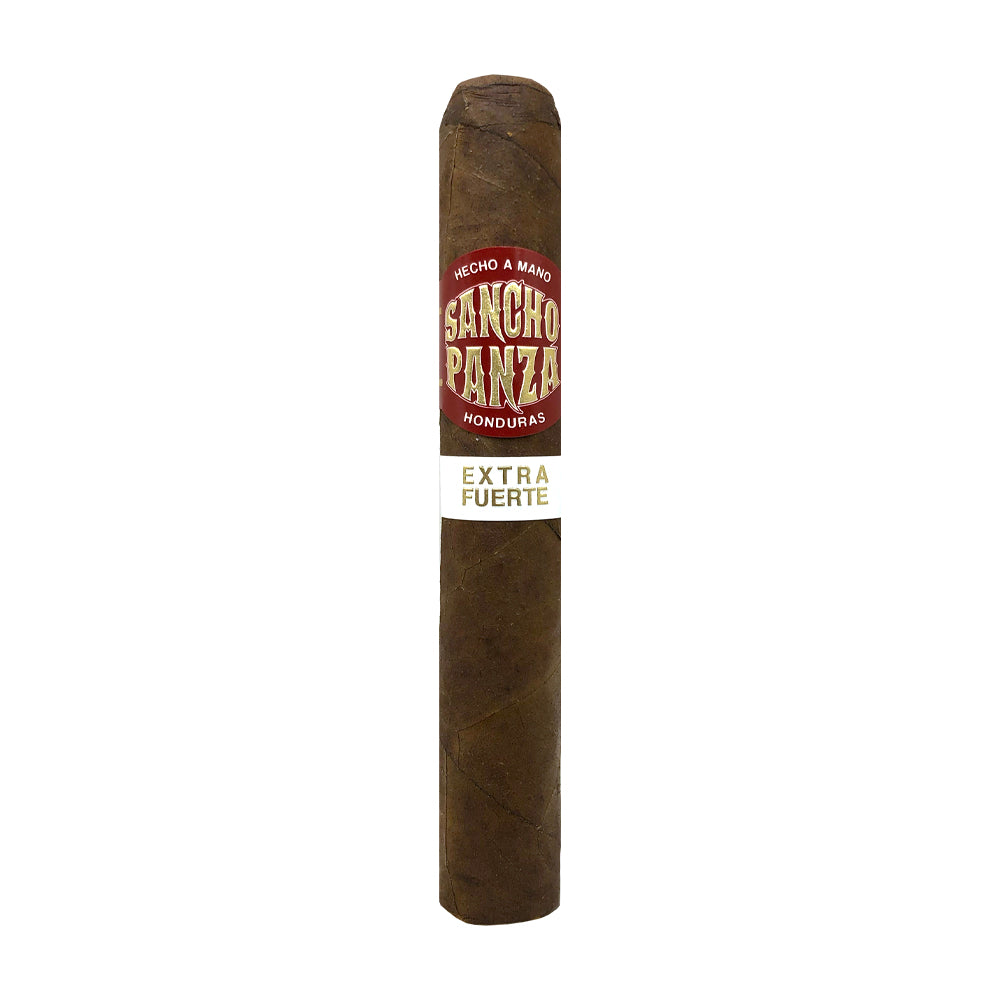 Sancho Panza Extra Fuerte cigar, handmade in Honduras, brown tobacco with label.