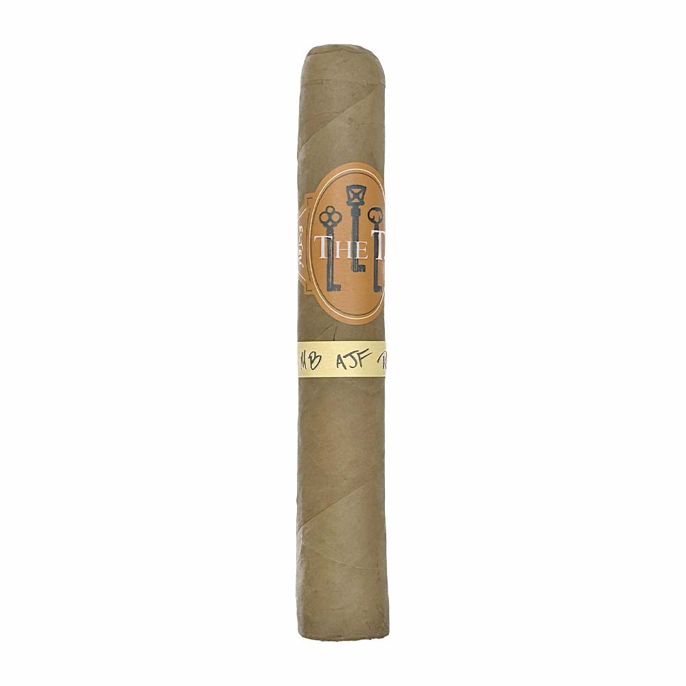 Single cigar with label "The Tabernacle" in gold and brown design, standing upright on white background.
