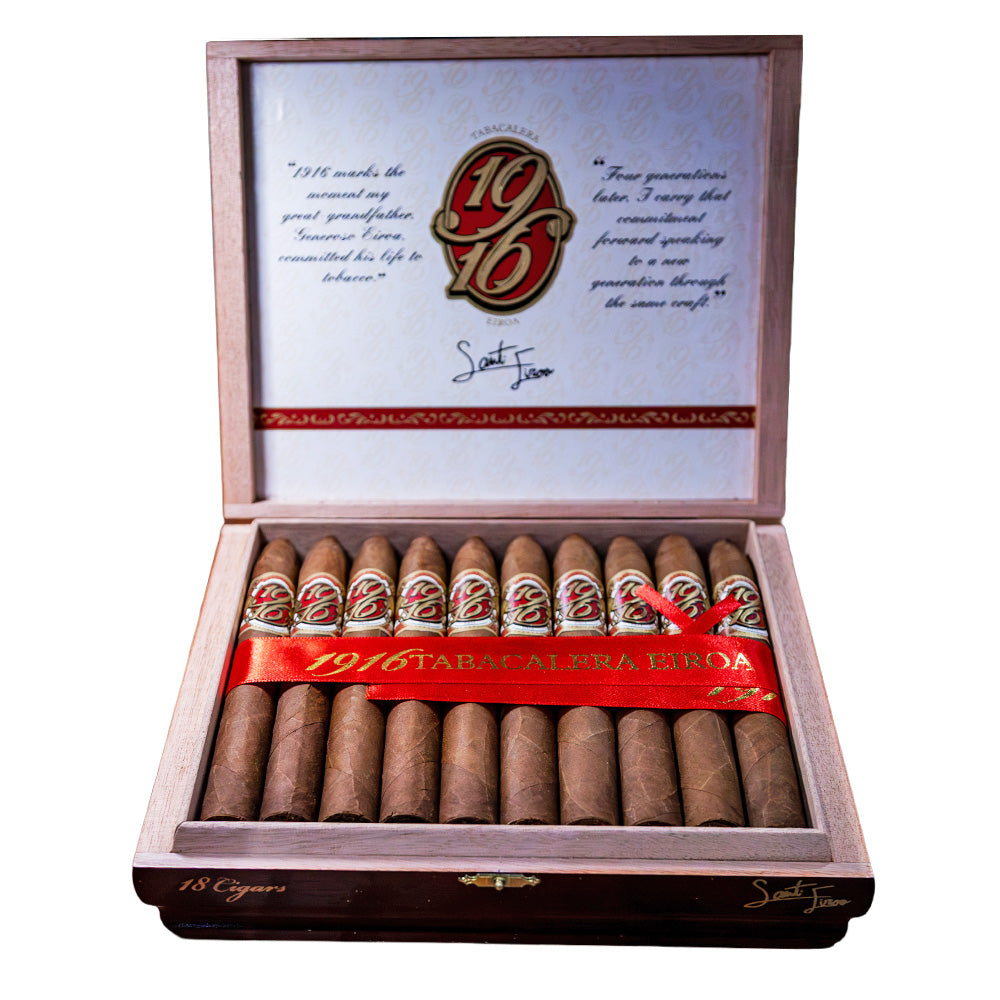 1916 Tabacalera Eiroa cigars in an open box with Honduran Habano wrappers
