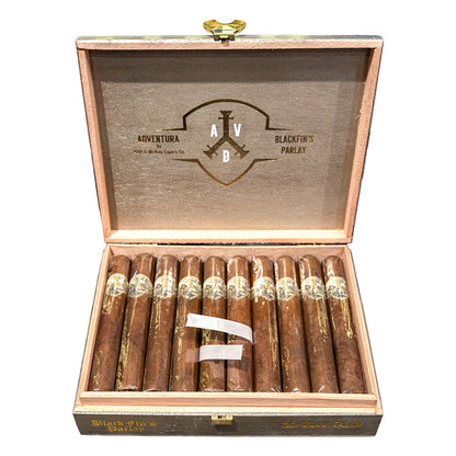 Open 20-count box of ADVentura Blackfin's Parlay, a medium-bodied Dominican cigar