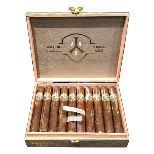 Open 20-count box of ADVentura Blackfin's Parlay, a medium-bodied Dominican cigar