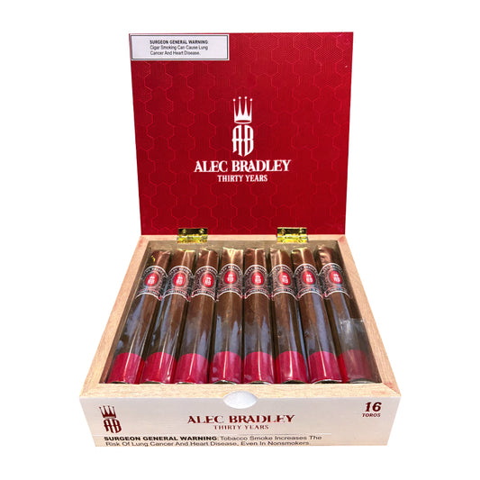 Alec Bradley Thirty Years open box showing Toro cigars