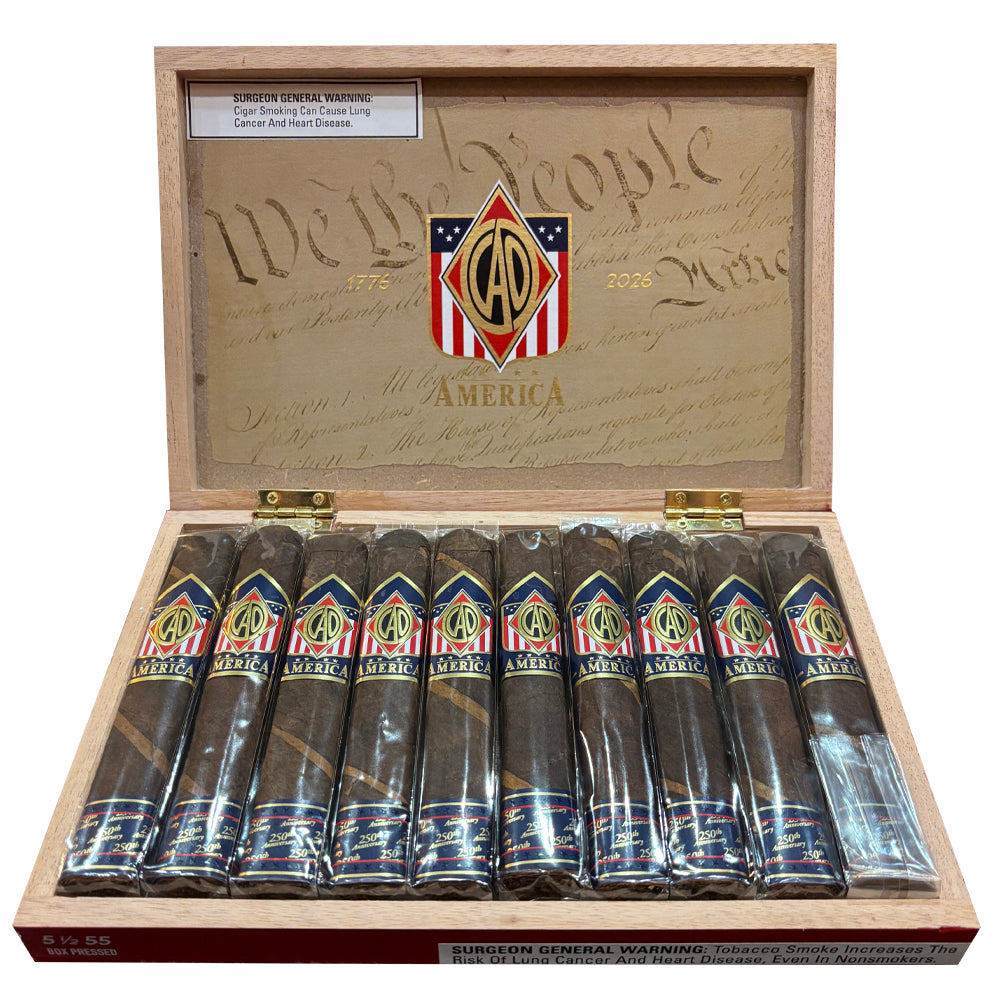 CAO America 250th Anniversary open box of 10 box-pressed robusto cigars