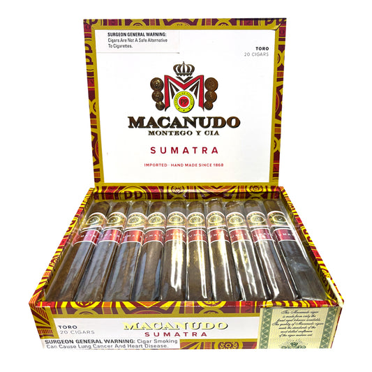 Macanudo Sumatra open box of cigars — Ecuador Sumatra wrapper, box-pressed