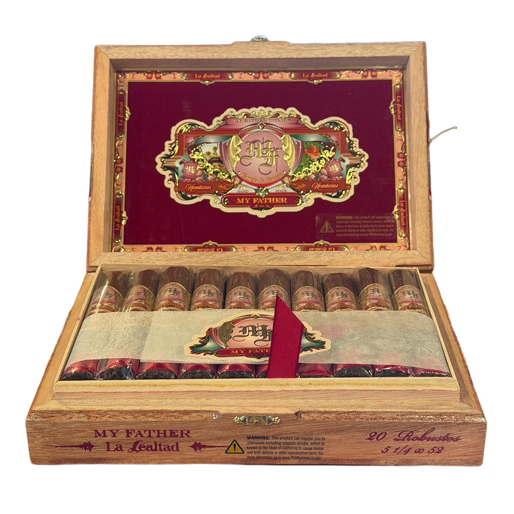 Open box of My Father La Lealtad cigars, a medium-to-full Honduran blend from the García family