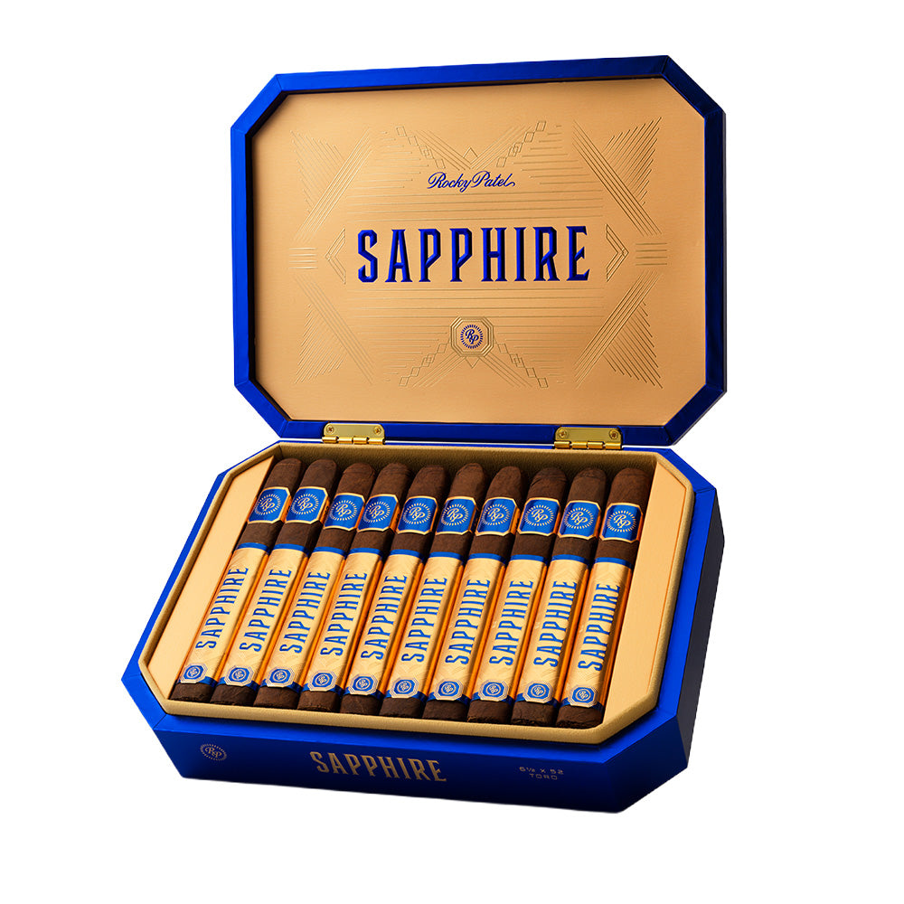 Open box of 20 Rocky Patel Sapphire cigars