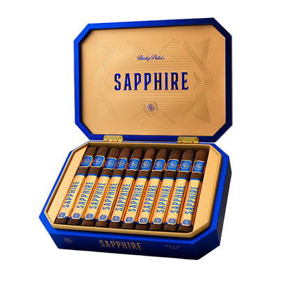 Open box of 20 Rocky Patel Sapphire cigars