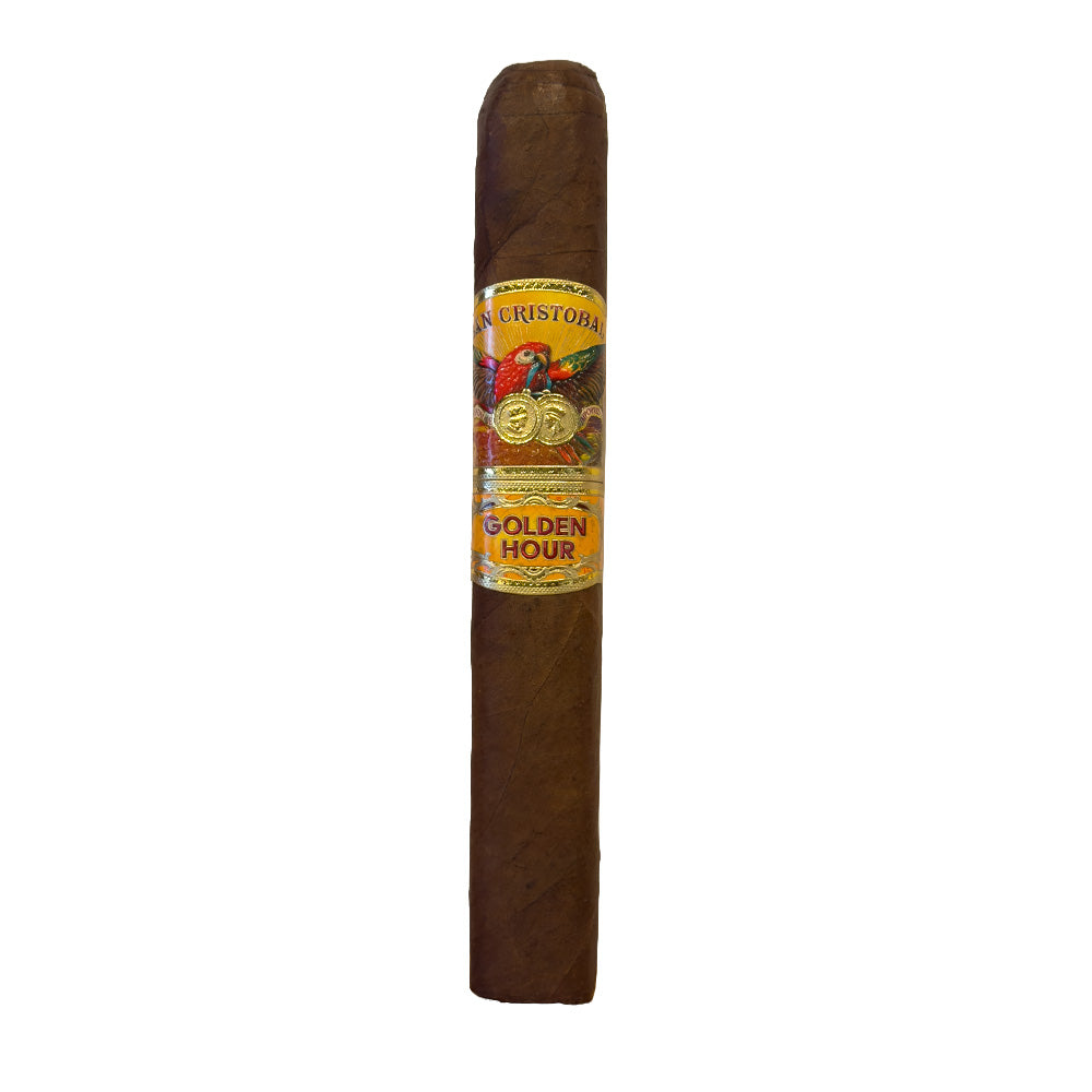 San Cristobal Golden Hour single cigar with its sunset and gold band, handmade at My Father Cigars in Nicaragua