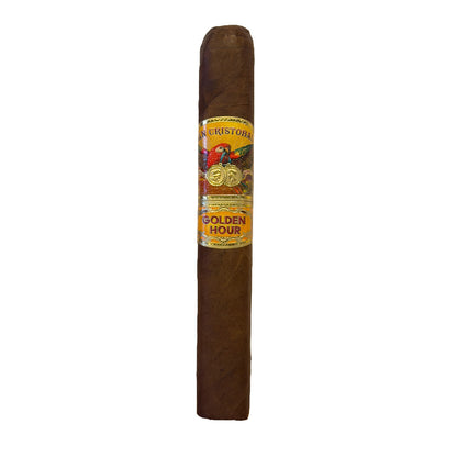 San Cristobal Golden Hour single cigar with its sunset and gold band, handmade at My Father Cigars in Nicaragua